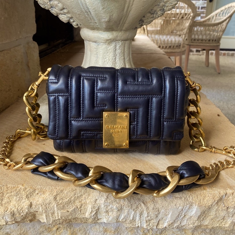 NWOT Balmain 1945 Mini Soft Lambskin Bag + Custom brass Crossbody extenders